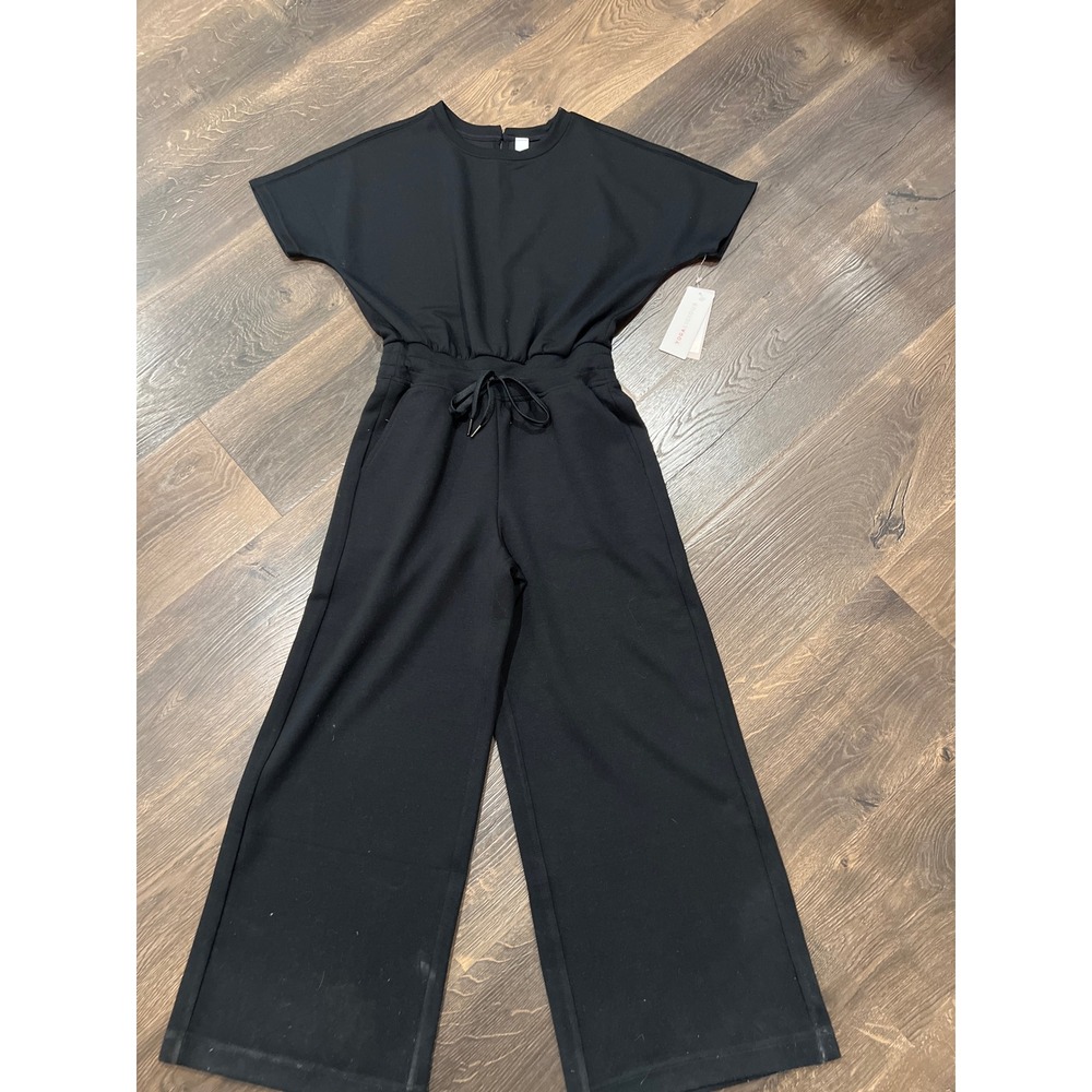 Yogalicious Softlite‎ Lynne Jumpsuit Black Short Sleeve Wide Leg XS  NWT